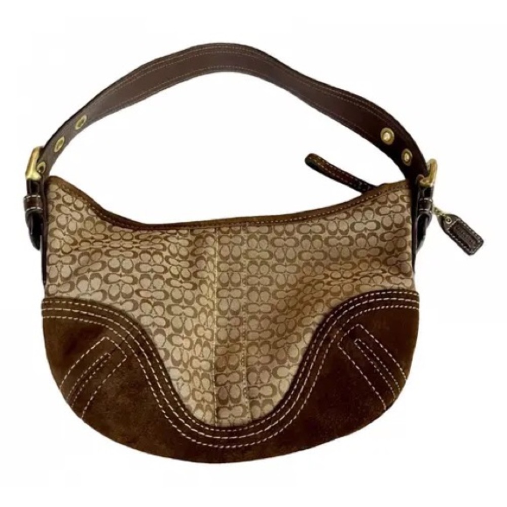COACH Vintage Authentic Signature Sufflette Cloth Hobo Small Brown Handbag